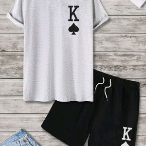 T shirt and shorts poker print